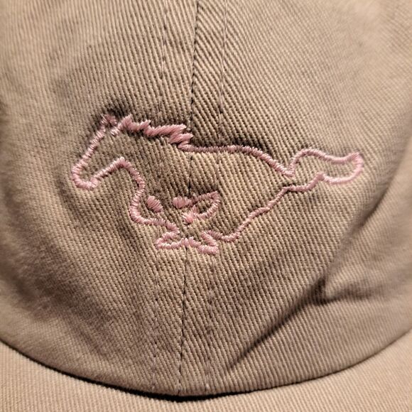 Ford Mustang Pink Outline Logo Vintage Beige Cap Adjustable NWT READ - Picture 2 of 11